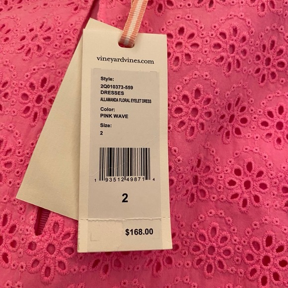 Vineyard Vines Allamanda Floral Eyelet Dress Pink Wave Size 2 Flutter Sleeve New - Picture 5 of 10